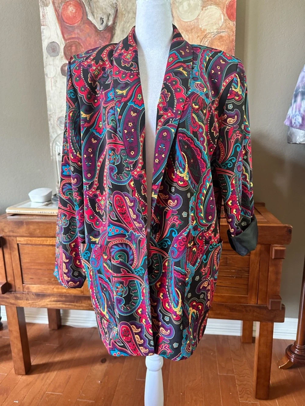 Kensington Square Vintage Paisley Blazer - Black with Multicolor Print